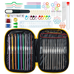 Yellow DIY Hand Knitting Craft Art Tools Kit for Beginners, with Storage Case, Crochet Needles Set, Knitting Needles, Needles Stitch Marker, Scissor, Yellow, 18.5x13.5x2cm
