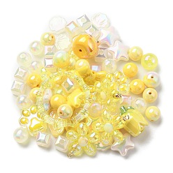 Jaune Perles acryliques, formes mixtes, jaune, 8~51x8~51x6~27.5mm, Trou: 1.8~3.8mm, environ163 pcs / 380.2 g, 380.2 g / sac