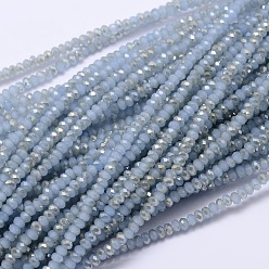 Bleu Acier Clair Rondelle facettée demi-arc-en-ciel plaqué de perles de verre, bleu acier clair, 2.8~3x2mm, Trou: 0.8mm, Environ 200 pcs/chapelet, 15.1 pouce