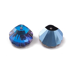 Azul Colgantes de cristal electroplate, espalda plateada, facetados, encantos de concha, azul, 16x16x7~7.5 mm, agujero: 1.4~1.5 mm