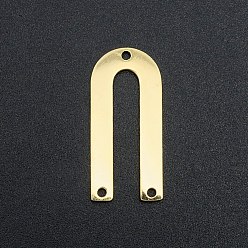 Oro 201 eslabones de componentes de candelabro de arco de acero inoxidable, 3 enlaces de agujeros, Corte con laser, la forma de u, dorado, 26x12x1 mm, agujero: 1.6 mm