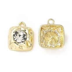 Light Gold Rack Plating Alloy Glass Pendants, Square Charms, Clear, Cadmium Free & Lead Free, Light Gold, 17x14x6mm, Hole: 2mm