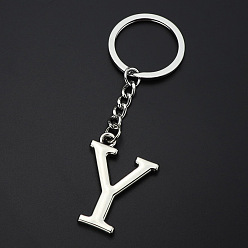 Letter Y Platinum Plated Alloy Pendant Keychains, with Key Ring, Letter, Letter.Y, 3.5x2.5cm