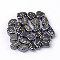 Hématite Sans Magnétique   Cabochons de pierres précieuses naturelles et synthétiques, runes sculptées / futhark / futhorc, 19~31x13~24x7~20 mm, 25 pcs / set