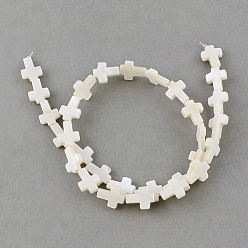 Creamy White Natural Sea Shell Beads Strands, Cross, Creamy White, 11~12x9~10x2~3mm, Hole: 0.8~0.9mm, about 30pcs/strands, 14.5 inch