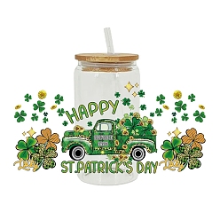 Car Saint Patrick's Day Theme PET Clear Film Green Shamrock Rub on Transfer Stickers for Glass Cups, Waterproof Cup Wrap Transfer Decals for Cup Crafts, Car, 110x230mm