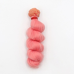Color Salmón Pelo largo y rizado de la peluca de la muñeca del peinado de la fibra de alta temperatura, para diy girl bjd makings accesorios, salmón, 5.91 pulgada (15 cm)