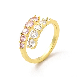 Real 18K Gold Plated Clear & Pink Cubic Zirconia Adjustable Ring, Rack Plating Brass Jewelry for Women, Long-Lasting Plated, Cadmium Free & Lead Free, Real 18K Gold Plated, US Size 6 3/4, Inner Diameter: 17.1mm, 2~8mm