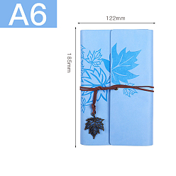 Sky Blue PU Leather Cover 6 Ring Binder Notebooks, Travel Journal, with String, Maple Leaf Pendants & Wood-free Paper, Rectangle, Sky Blue, 185x122mm, A6, about 160 pages/book