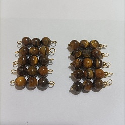Tiger Eye 10Pcs Triple Natural Tiger Eye Round Beaded Connector Charms, with Golden 304 Stainless Steel Ball Head Pins & Iron Eye Pin & Brass Beads, 30.2~30.3x8mm, Hole: 2mm