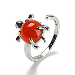Красный Агат Открытое кольцо-манжета с окрашенным и нагретым натуральным сердоликом черепахи, платиновое латунное кольцо, размер США 8 1/2 (18.5 мм)