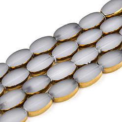 Argent Chapelets de perles en verre électrolytique , bord plaqué, ovale, argenterie, 9.5x6x2.5mm, Trou: 1.2mm, Environ 55 pcs/chapelet, 21.65 pouce (55 cm)