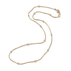 Real 18K Gold Plated Brass Snake Chain Necklaces, with Round Beads and Lobster Claw Clasps, Long-Lasting Plated, Real 18K Gold Plated, 18.50 inch(47cm), 1mm