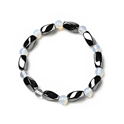 Opalite Round Opalite Stretch Bracelets, with Non-Magnetic Synthetic Hematite Beads and Elastic Cord, 50mm