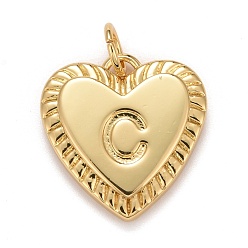 Letter C Rack Plating Real 18K Gold Plated Brass Pendants, with Jump Rings, Long-Lasting Plated, Lead Free & Cadmium Free & Nickel Free, Heart with Letter A~Z, Letter.C, 16x15x2.5mm, Jump Ring: 5x0.5mm, 3mm Inner Diameter