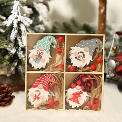 Couleur Mélangete Décorations de pendentif en bois, avec une corde de chanvre, le thème de Noël, gnome/nain, couleur mixte, 140x140x20mm