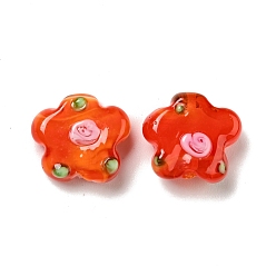 Orange Red Handmade Lampwork Beads, Flower, Orange Red, 14.5~15x15~15.5x6.5~8mm, Hole: 1~1.2mm