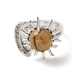 Jaspe de la Imagen Imagen natural jaspe sol y luna anillos abiertos, joyas de latón platino para mujer, sin plomo y el cadmio, diámetro interior: 17~18 mm