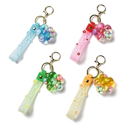 Mixed Color Flower Acrylic Pendant Keychain Decoration, Liquid Quicksand Floating Handbag Accessories, with Alloy Findings, Mixed Color, 22cm