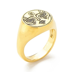 Body Brass Signet Ring for Women, Golden, Face Pattern, 3.5~12.5mm, US Size 6 1/4(16.7mm)