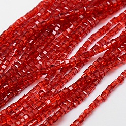Red Glass Beads Strands, Faceted, Cube, Red, 3x3x3mm, Hole: 1mm, about 98~100pcs/strand, 13.8 inch
