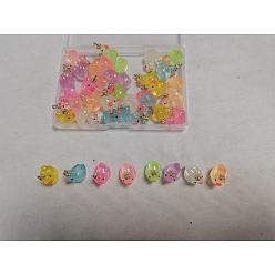 Mixed Color 40Pcs 8 Colors Transparent Resin Pendants, Duck Charms with Crown, with Stainless Steel Color Plated 304 Stainless Steel Loops, Mixed Color, 23x17x13mm, Hole: 2mm, 5pcs/color