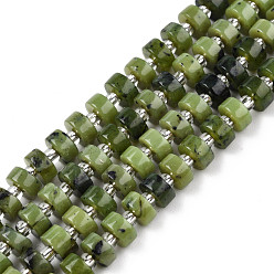 Other Jade Natural Canadian Jade Beads Strands, with Seed Beads, Heishie Beads, Flat Round/Disc, 6~6.5x3~3.5mm, Hole: 1mm, about 35~42pcs/strand, 7.09 inch~7.68 inch(18~19.5cm)