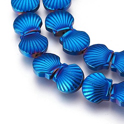 Blue Plated Electroplated Non-magnetic Synthetic Hematite Beads Strands, Polish, Shell, Blue Plated, 10.5x10x4mm, Hole: 1mm, about 40pcs/strand, 15.55 inch(39.5cm)