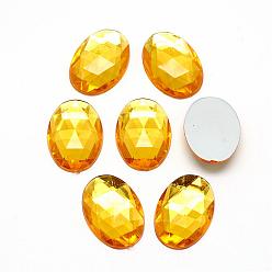 Gold Acrylic Rhinestone Flat Back Cabochons, Faceted, Bottom Silver Plated, Oval, Gold, 40x30x7~7.5mm