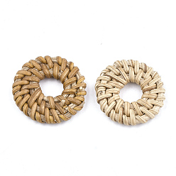 BurlyWood Handmade Reed Cane/Rattan Woven Linking Rings, For Making Straw Earrings and Necklaces,  Ring, BurlyWood, 25~30x4~5mm, Inner Diameter: 6~11mm