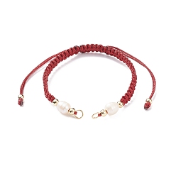 Dark Red Half Finished Polyester Braided Pearl Bracelet, with Jump Rings, for Adjustable Connector Bracelet Making , Dark Red, 12-5/8 inch(32cm), 5~6.5mm