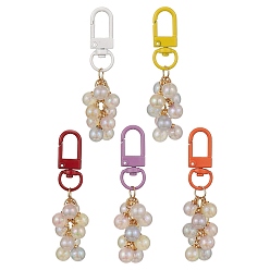 Couleur Mélangete Placage de porte-clés pendentif en perles acryliques, avec fermoirs à mousquetons pivotants en alliage, couleur mixte, 6.65 cm