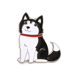 Perro Pasador de perro esmaltado con embragues de mariposa de latón, insignia de aleación para ropa de mochila, patrón de husky siberiano, 28x26x10 mm, pin: 1.1 mm