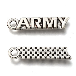 Antique Silver Tibetan Style Alloy Pendants, with Word Army, Cadmium Free & Lead Free, Antique Silver, 22x4.5x2mm, Hole: 2mm, about 1075pcs/1000g