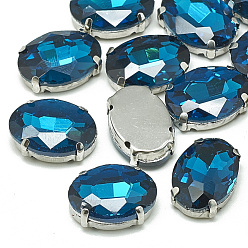 Azul Capri Cose en el rhinestone, Enlaces multifilares, diamantes de imitación de cristal, con ajustes de puntas de latón, accesorios de prendas de vestir, facetados, oval, Platino, capri azul, 8x6x4 mm, agujero: 0.8 mm