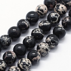 Noir Brins de perles de jaspe impérial synthétiques, teint, ronde, noir, 8mm, Trou: 0.8mm, Environ 47 pcs/chapelet, 14.96 pouce (38 cm)