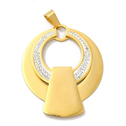 Golden Ion Plating(IP) 304 Stainless Steel Pendants, with Crystal Rhinestones, Ring Charms, Golden, 48.5x40.5x3mm, Hole: 9x55mm