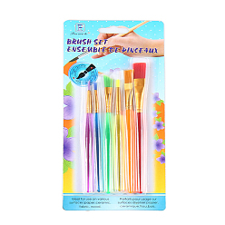 Color mezclado Juego de pinceles de pintura al temple con cabezal de cepillo de nailon para niños de plástico, con tubo de aluminio, para suministros de pincel de pintura de artista, color mezclado, 13~15 cm, 6 PC / sistema