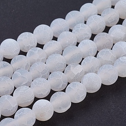 White Natural Crackle Agate Beads Strands, Dyed, Round, Grade A, White, 4mm, Hole: 0.8mm, about 93pcs/strand, 15 inch