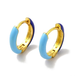 Deep Sky Blue Classic Enamel Hoop Earrings, Real 18K Gold Plated Brass Jewelry for Women, Lead Free & Cadmium Free, Deep Sky Blue, 12x2.5x13mm, Pin: 0.8mm