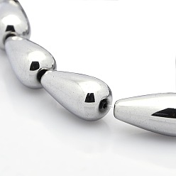 Silver Plated Non-magnetic Synthetic Hematite Teardrop Beads Strands, Grade AAA, Silver Plated, 12x6mm, Hole: 1mm, about 17pcs/strand, 7.8 inch