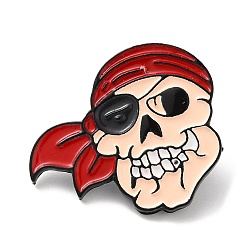 Skull Alfileres de esmalte con tema de halloween, Broches de aleación de zinc negro para ropa de mochila., calavera pirata, 28.5x31x1.5 mm