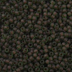 (250FM) Dark Red Lined Emerald Matte Cuentas de semillas redondas toho, granos de la semilla japonés, (250 fm) mate esmeralda rayado rojo oscuro, 11/0, 2.2 mm, agujero: 0.8 mm, Sobre 5555 unidades / 50 g