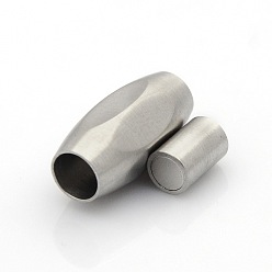 Stainless Steel Color 304 Stainless Steel Matte Surface Magnetic Clasps with Glue-in Ends, Barrel, Stainless Steel Color, 21x10x9mm, Hole: 5mm