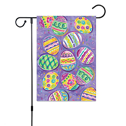 Medium Purple Linen Garden Flags, Double Sided Easter Flag, for Home Garden Yard Decorations, Rectangle with Rabbit & Easter Egg Pattern, Medium Purple, 450x300mm