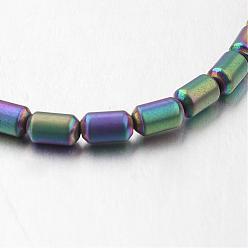 Multi-color Plated Electroplate Non-magnetic Synthetic Hematite Bead Strands, Frosted, Column, Multi-color Plated, 4x2mm, Hole: 1mm, about 112pcs/strand, 15.7 inch