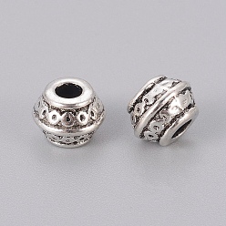 Antique Silver Tibetan Style Alloy Spacer Beads, Lead Free & Cadmium Free, Barrel, Antique Silver, 9x7mm, Hole: 3.5mm