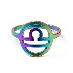Rainbow Color Ion Plating(IP) 201 Stainless Steel Constellations Libra Finger Ring for Women, Rainbow Color, US Size 7(17.3mm)