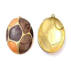 Coconut Brown Enamel Pendants, with 304 Stainless Steel Finding, Real 18K Gold Plated, Oval Charm, Coconut Brown, 32.5x21.5x5.8mm, Hole: 1.2mm