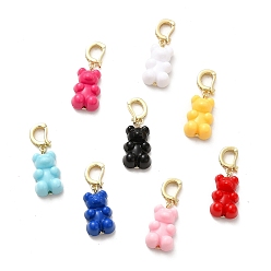 Mixed Color Plastic Bear Dangle Hoop Earrings with Clear Cubic Zirconia, Golden Brass Jewelry for Women, Mixed Color, 32mm, Pin: 1mm